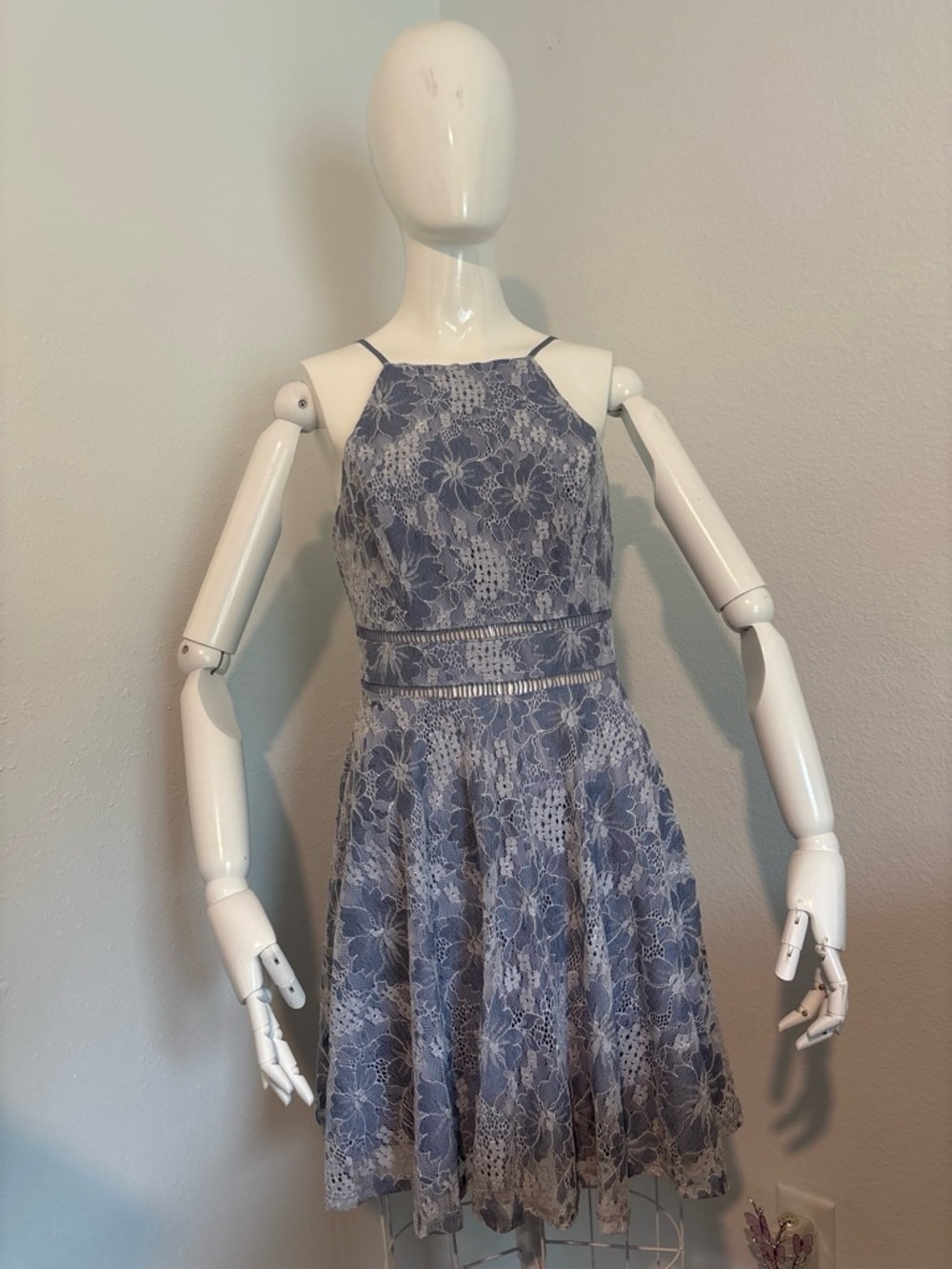 City Triangles Dusty Blue Lace Fit-and-Flare Dress